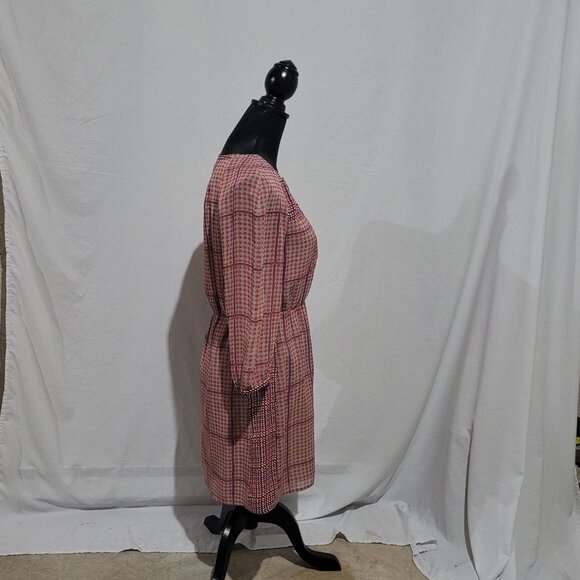 Madewell dress peasant silk sheer mini boho summer retrogrid pattern blue orange - Picture 2 of 16